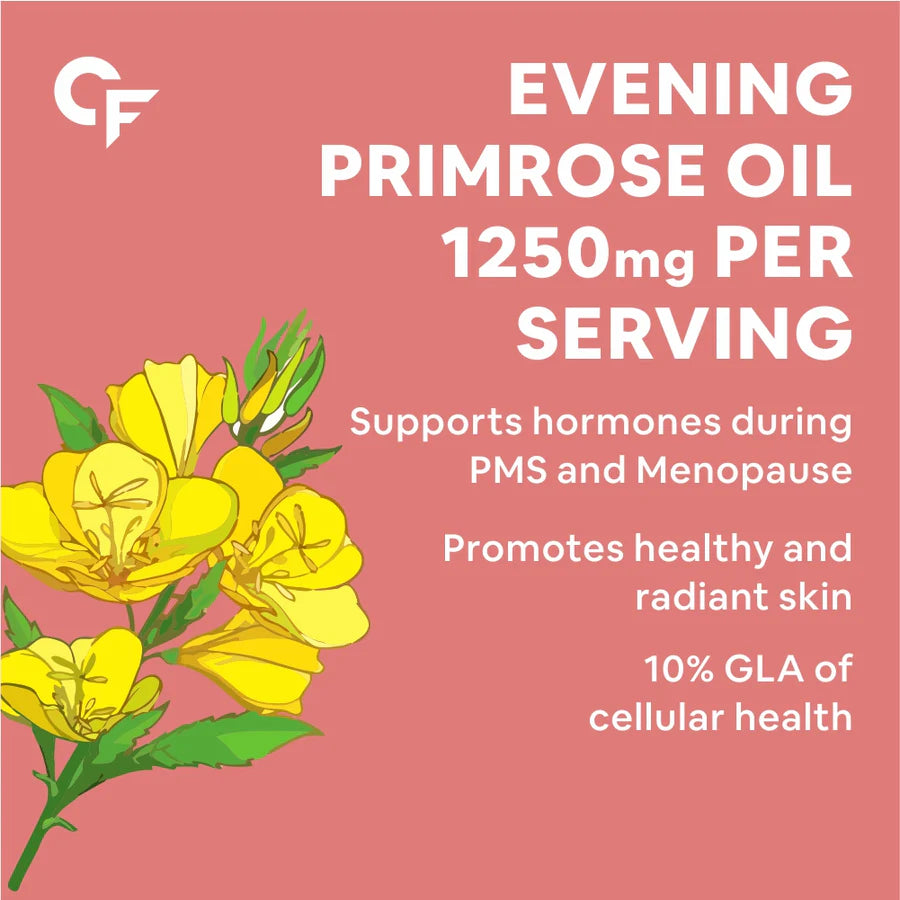 Evening Primrose Oil | Primrova - Supports Heart, Skin &amp; Immunity - Cold Pressed - Gluten Free, Hexane Free, Paraben Free &amp;amp; No Added Preservatives - Carbamide Forte - (1250mg) - 60 Capsules