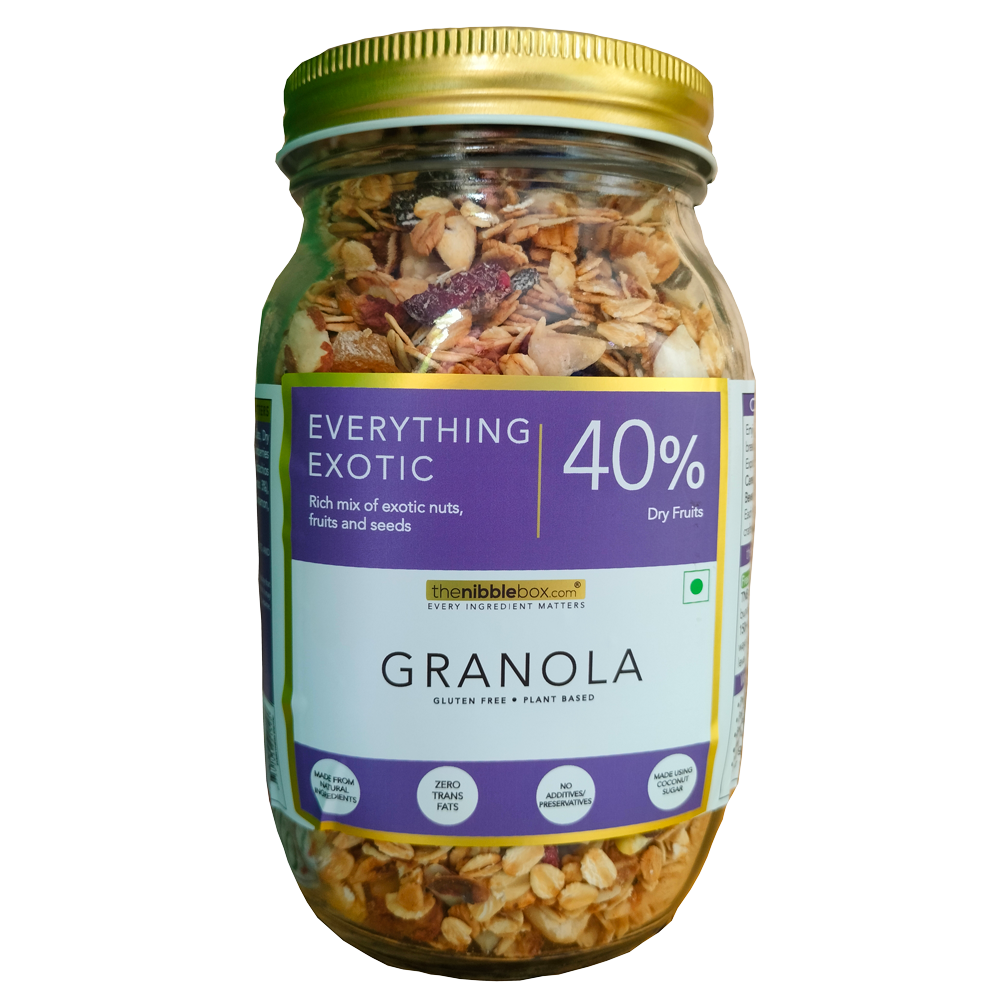 Granola | Everything Exotic Granola - 40% Dry Fruit - Vegan &amp; Gluten Free - The Nibble Box - 500gm