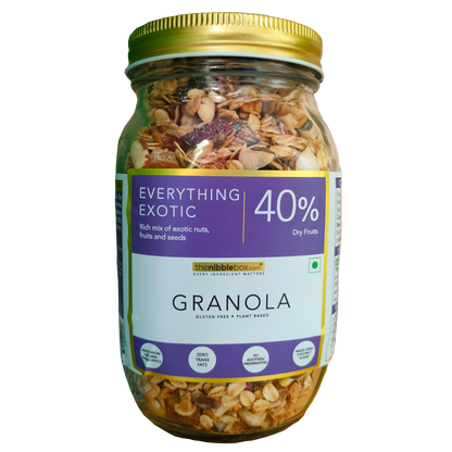 Granola | Everything Exotic Granola - 40% Dry Fruit - Vegan &amp; Gluten Free - The Nibble Box - 500gm