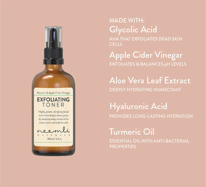 Glycolic Acid &amp;amp; Apple Cider Vinegar Exfoliating Toner - Neemli Naturals - 100ml