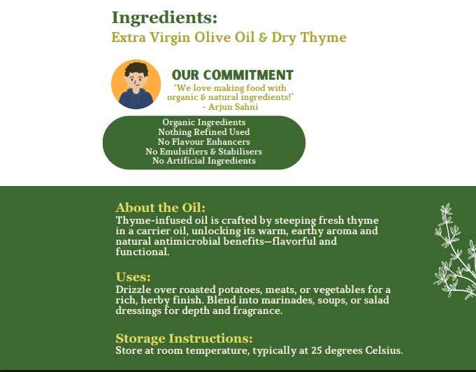 Infused Oil | Extra Virgin Olive Oil with Thyme - Cold Pressed - Nature&