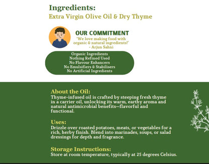 Infused Oil | Extra Virgin Olive Oil with Thyme - Cold Pressed - Nature&