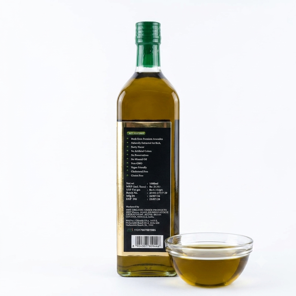 Avocado Oil | Extra Virgin Avocado Cooking Oil (Salad Oil)-USDA Organic, Gluten Free, Vegan - Cold Pressed-No Preservatives, Non Gmo -MRT Organics- 1000ml