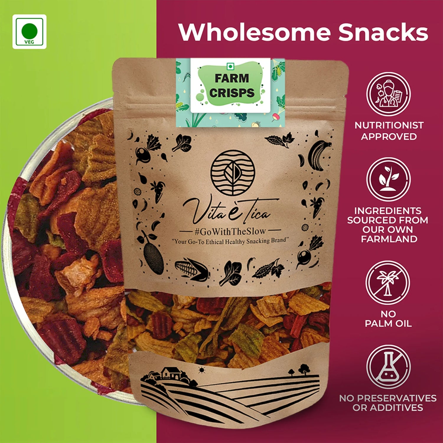 Chips | Farm Crisps - Baked - Mix Of Beetroot, Carrot &amp; Spinach Chips - Chef&
