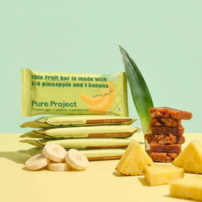 Fruit Bar | Pineapple Banana Fruit Bar - Vegan, Gluten Free &amp; High Fiber-No Added sugar, No preservatives - Pure Project - 25gm