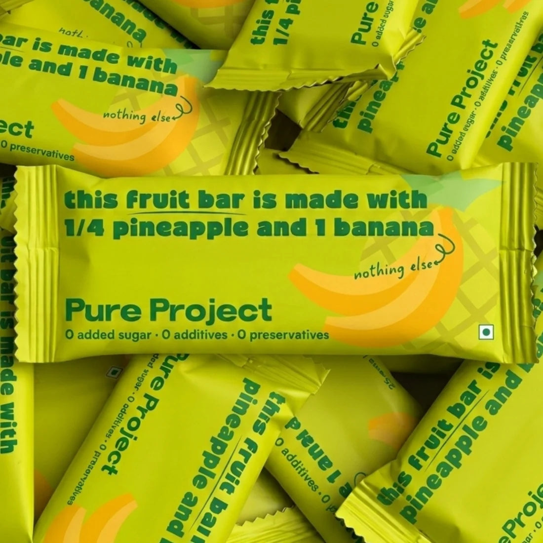Fruit Bar | Pineapple Banana Fruit Bar - Vegan, Gluten Free &amp; High Fiber-No Added sugar, No preservatives - Pure Project - 25gm