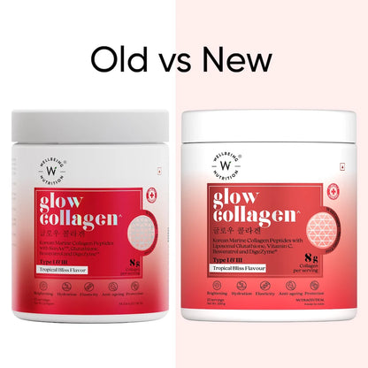 Collagen | Glow Korean Marine Collagen Peptides with Liposomal Glutathione &amp; Vitamin C-Tropical Bliss Flavour- Gluten Free, Sugar Free, Dairy Free, Keto Friendly, Soy Free &amp;amp; No Added Preservatives - Wellbeing Nutrition - 25 Serving– 250gm