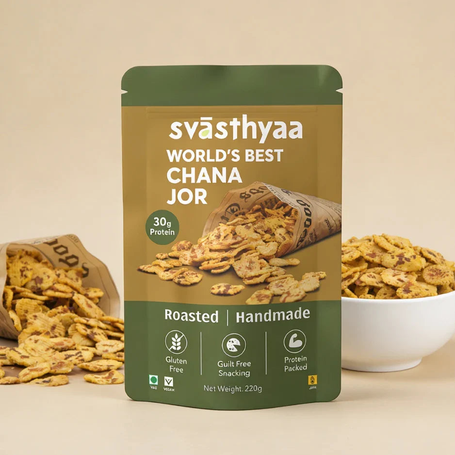 Chana Jor | 30g Protein - Roasted - Handmade - Vegan, Gluten Free, Jain Friendly, No Maida, No Palm Oil, High In Fibre And Protein - Svasthyaa - 200gm
