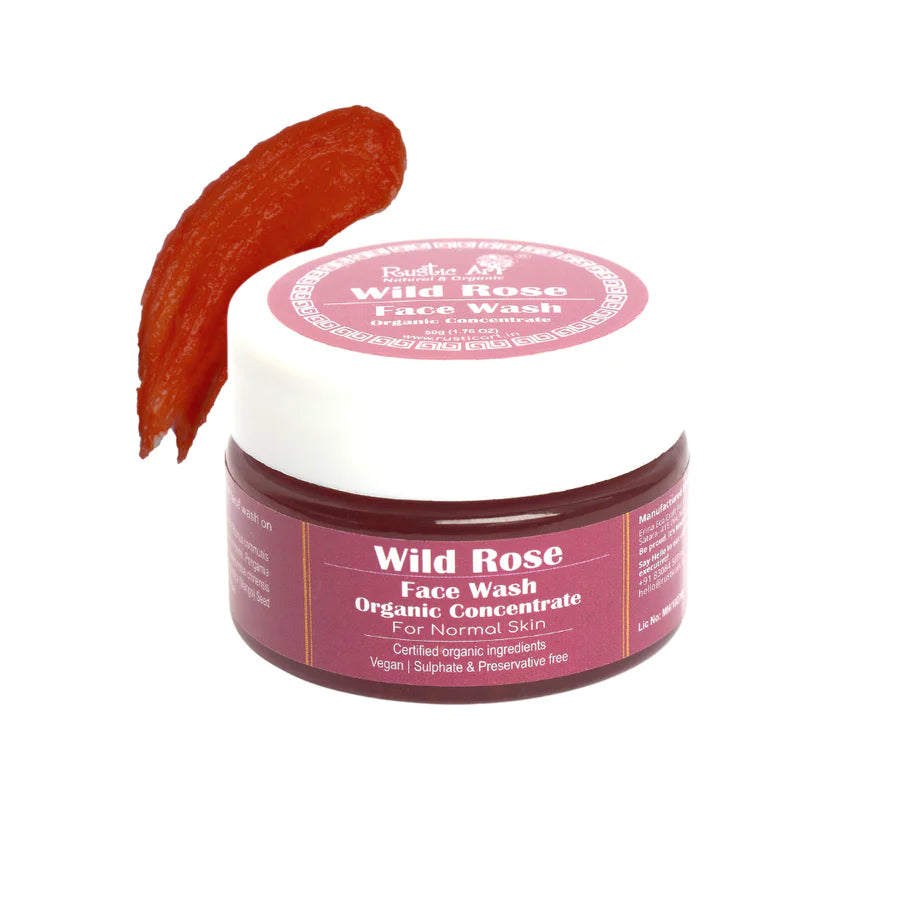 Face Wash | Wild Rose (Concentrate) – For Normal Skin - Organic – Vegan, No Added Preservatives &amp;amp; Sulphates Free – Rustic Art – 50gm