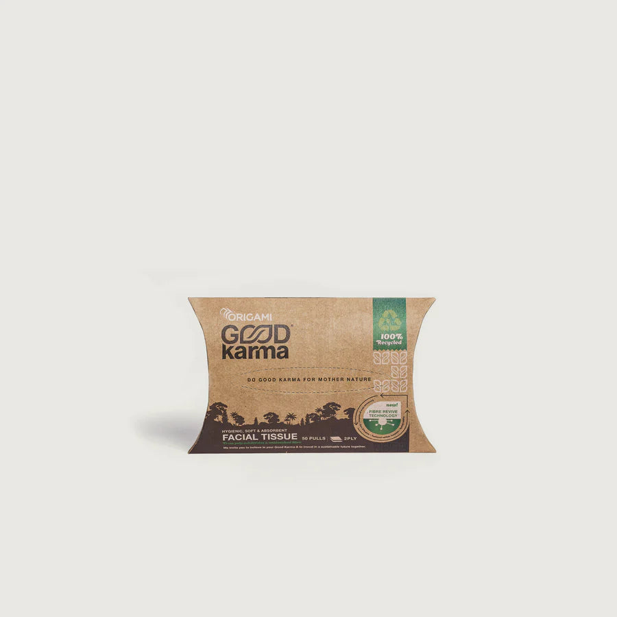 Facial Tissue | Hygienic, Soft &amp; Absorbent – Extra Soft – Unbleached Fibre – 100% Recycled – Good Karma – 2Ply – 50pulls