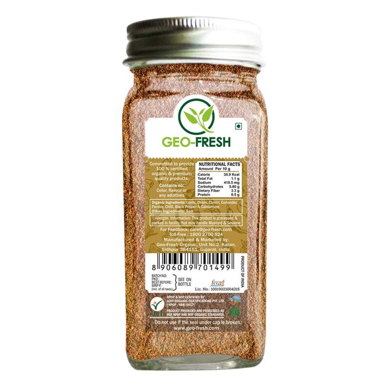 Falafel Seasoning | USDA Organic - Indian - Vegan, Gluten Free, Soy Free &amp;amp; No Artifical Colour - Geo Fresh - 45gm