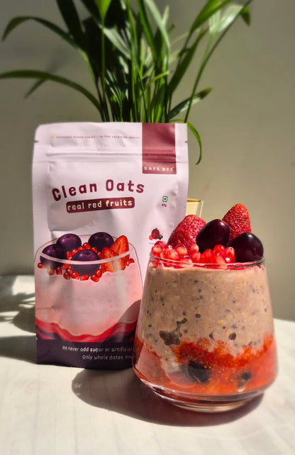 Clean Oats (Red Fruit )- Freeze Dried fruit &amp; Date Sweetened- 100% Wholefood, Plant Based -No additives , No emulsifiers, No Added Oils , No Syrups – Safe Bee – 60gm