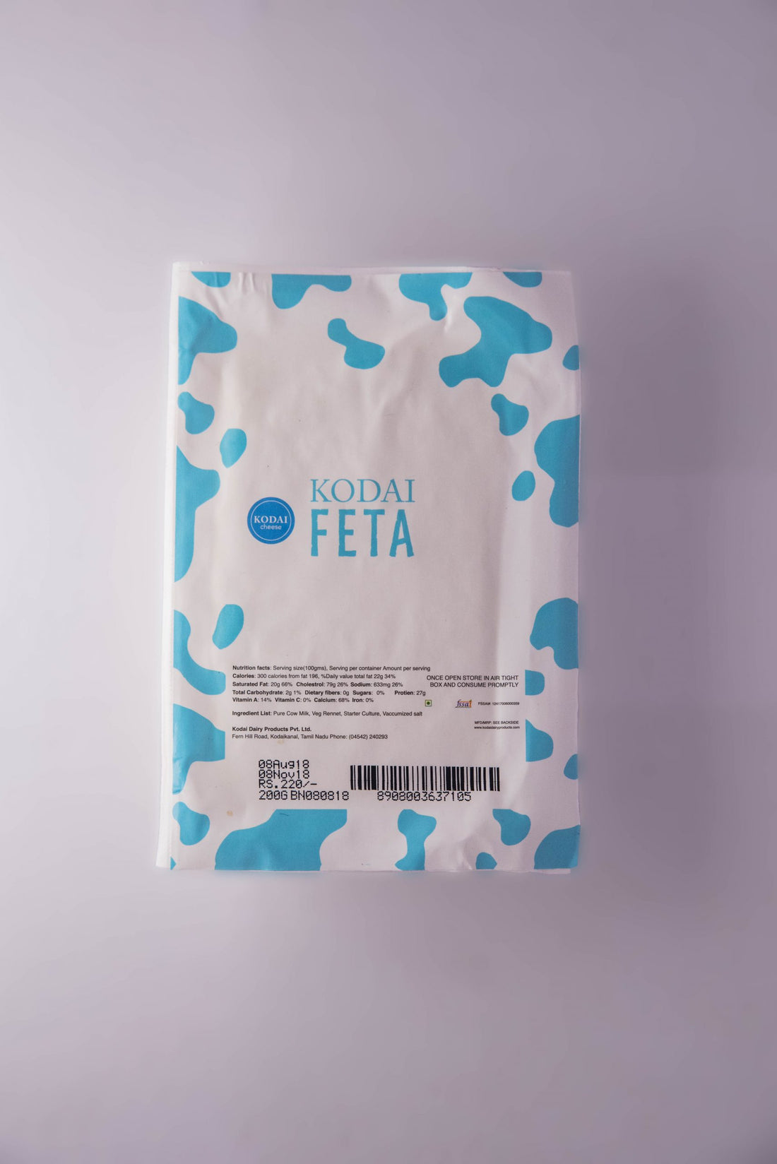 Feta Cheese - Pasteurized – Enriched With Probiotics – Kodai - 200gm