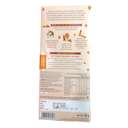 Milk Chocolate | Fine Milk Chocolate With Pumpkin Spice - No Added Chocolate Flavours &amp;amp; Non GMO Sunflower Lecithin - Paul And Mike – 68gm