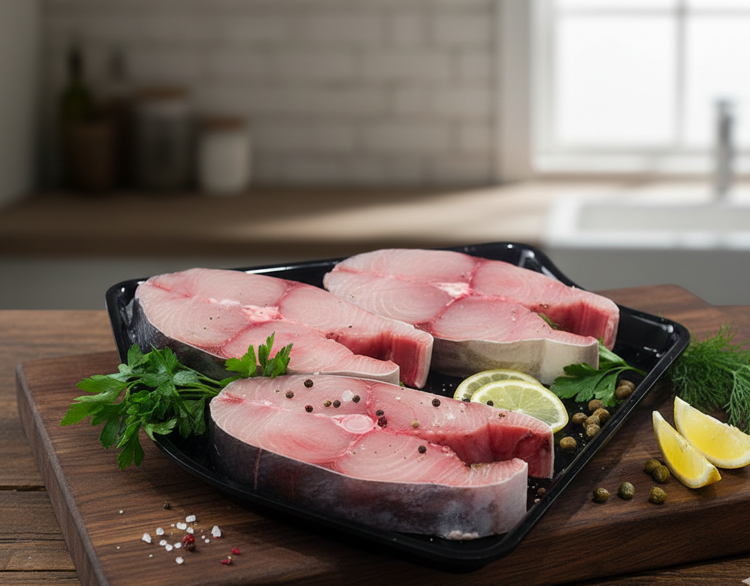 Fish| Surmai Steaks (King Fish) - Tamil Nadu Coast Catch- Flat &amp; Raw Fish - Wild Caught from Tamil Nadu-  - Nature&