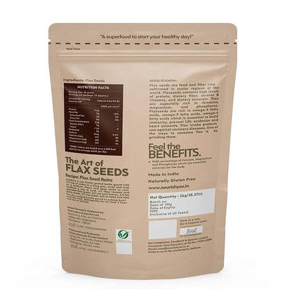 Seeds | Flax Seeds - Vegan, Gluten Free, Rich In Calcium, Magnesium, Phosphorus, Omega-3 Ala, Fatty Acid, &amp; Excellent Source Of Fibre - Nourish You - 1000gm