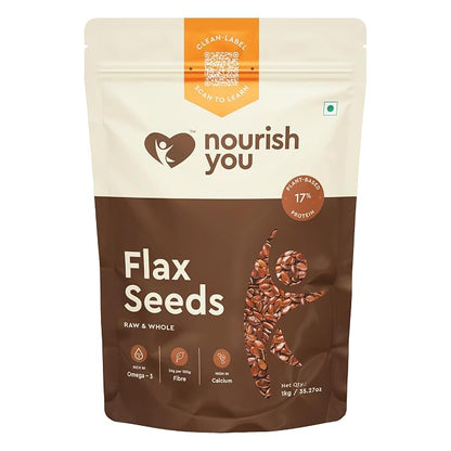 Seeds | Flax Seeds - Vegan, Gluten Free, Rich In Calcium, Magnesium, Phosphorus, Omega-3 Ala, Fatty Acid, &amp; Excellent Source Of Fibre - Nourish You - 1000gm