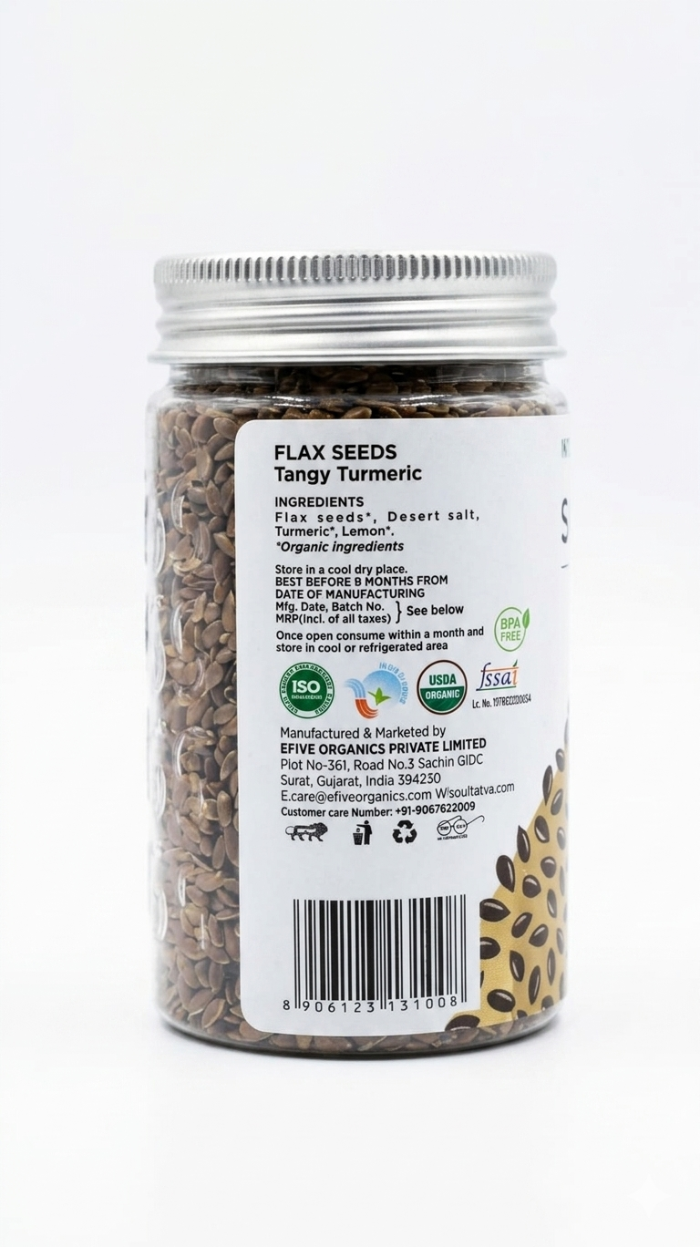 Flax Seeds (Tangy Turmeric) - Vegan, Gluten-Free, USDA Organic - Plant Based, Super Food, Nutrient Dense-Healthy Heart, Dietary Fibre-No Chemical Preservatives &amp; Additives - Soultatva – 100gm