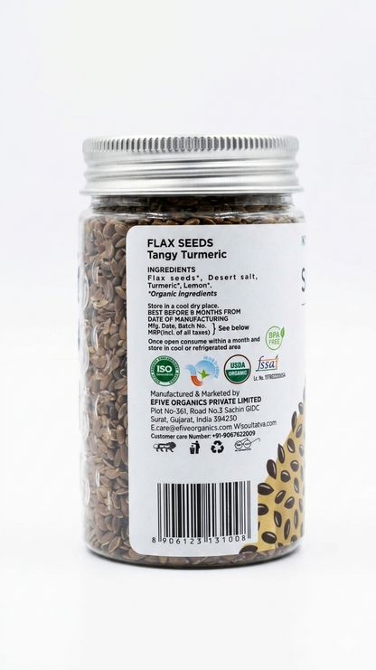 Flax Seeds (Tangy Turmeric) - Vegan, Gluten-Free, USDA Organic - Plant Based, Super Food, Nutrient Dense-Healthy Heart, Dietary Fibre-No Chemical Preservatives &amp; Additives - Soultatva – 100gm