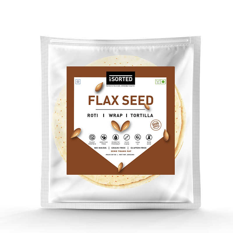 Tortilla | Flaxseed Roti – Wrap – 3.1gms Net Carbs - Vegan, Gluten Free, No Maida, Keto Friendly, Diabetic Friendly &amp; No Additives – Get Sorted – Pack Of 5
