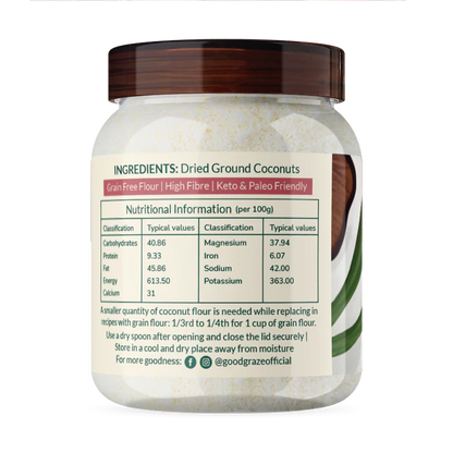Coconut Flour |  Organic - Vegan, Gluten Free &amp;amp; No Added Preservatives &amp;amp; Low Gi - Good Graze - 175gm