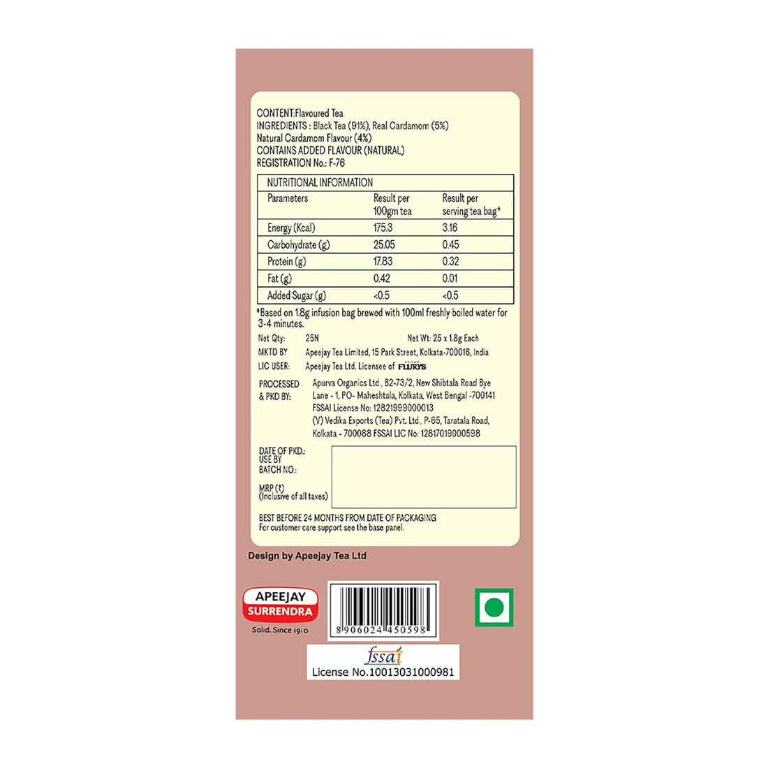 Tea | Aromatic Elaichi Chai - Flurys - 25 Tea Bag