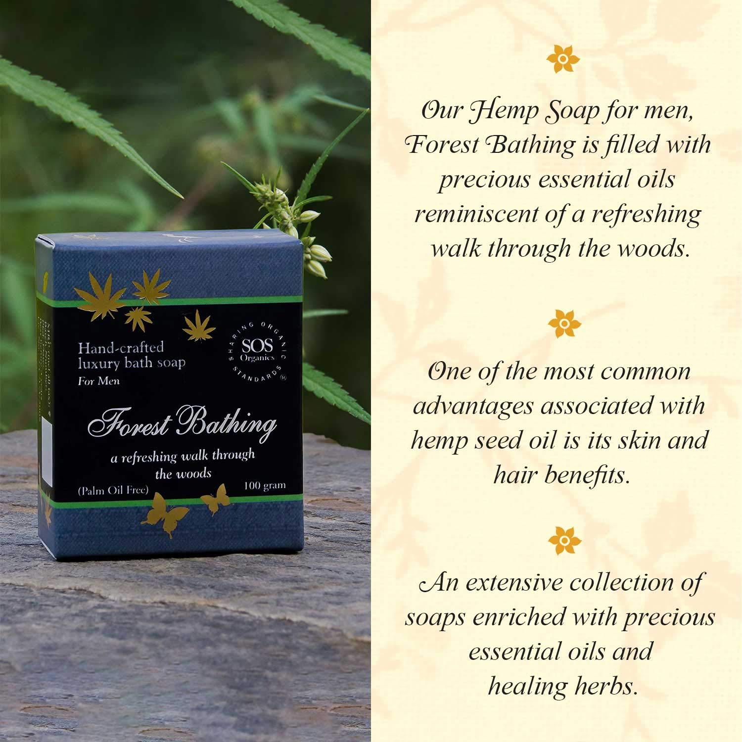 Hemp Soap for Men-Forest Bathing – Palm Oil Free - SOS Organics – 100gm