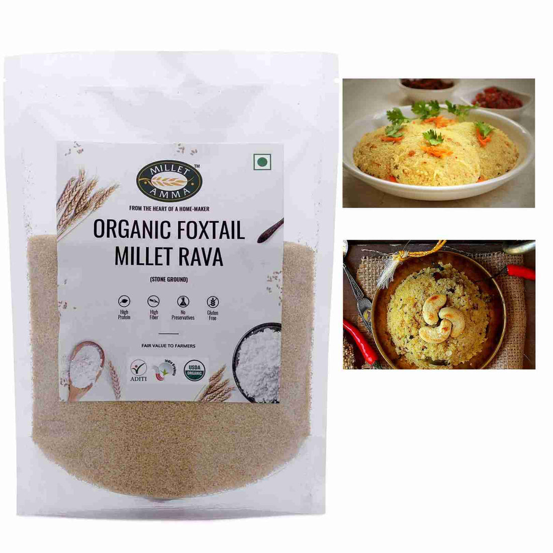 Foxtail Millet Rava – Vegan, Gluten Free, High Protein &amp;amp; High Fiber – Millet Amma – 500gm