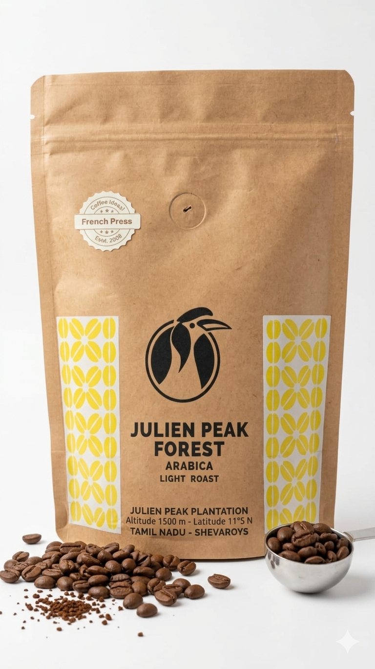 Coffee | Julien Peak Forest (French Press)- Arabica Light Roast - 100% Arabica - Coffee Ideas – 250gm