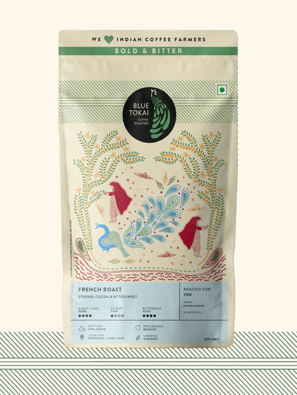 Coffee | French Roast (Coffee Filter) Strong – Cocoa – Bitter Sweet – No Added Preservatives, Additives &amp; No Added Flavouring – Blue Tokai – 250gm