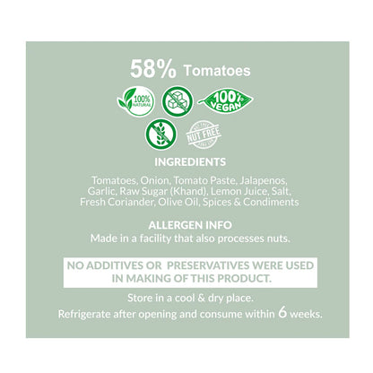 Fresh Tomato Salsa - Gluten Free, Vegan, Nut Free, 100% Natural- Vine Ripened Tomatoes –No Refined Sugar, No Additives &amp; Preservatives – The Gourmet Jar – 190gm