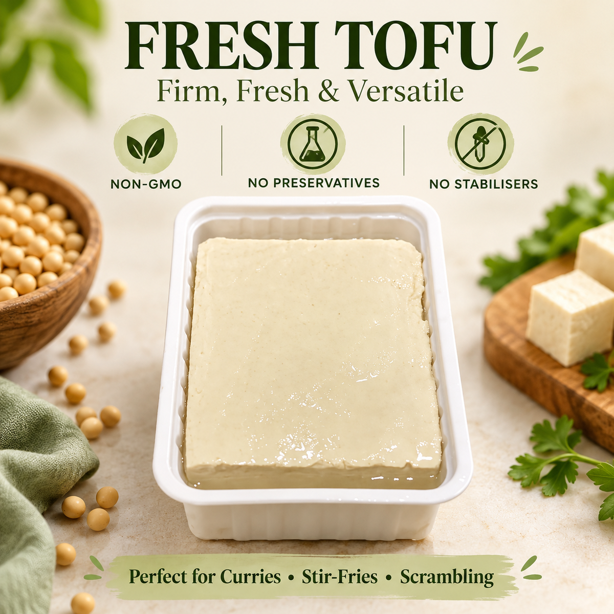 Fresh Tofu - Perfectly Firm for sautéing, &amp; Scrambling and Curries-No preservatives, No Stabilisers - Nature&
