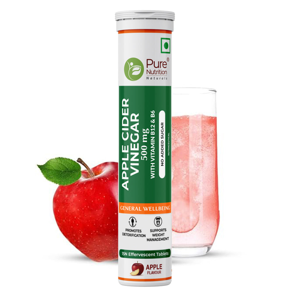 Apple Cider Vinagar Tablet | ACV Effervescent Tablet - With Vitamin B12 & B6 - No Added Sugar - Pure Nutrition - 15 Effervescent Tablet