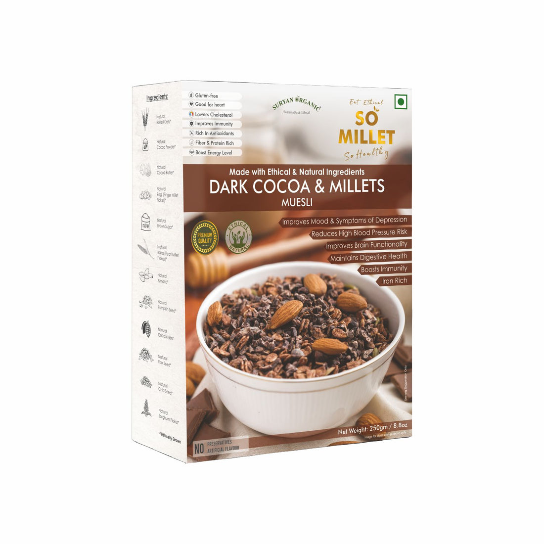 Muesli | Dark Cocoa & Millets Muesli – Natural – Gluten Free, No Preservatives & No Artificial Flavour – So Millet – 250gm