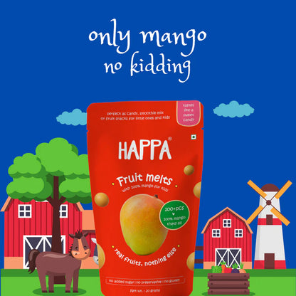 Fruit Melts | (With 100% Mango) - For Kids - Gluten Free, No Added Flavour &amp;amp; No Sugar - Happa - (100 Melts) - 20gm