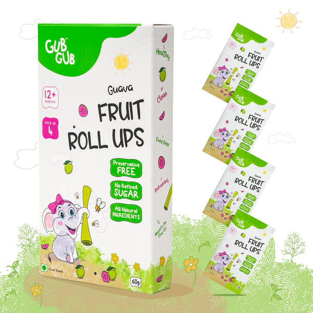 Fruit Roll Ups | (Guava) – 12+ Months – All Natural Ingredients – No Added Preservatives & No Refined Sugar – GUB GUB – Pack Of 4