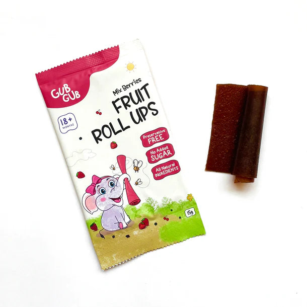 Fruit Roll Ups | (Mix Berries) – 12+ Months – All Natural Ingredients – No Added Preservatives & No Refined Sugar – GUB GUB – Pack Of 4