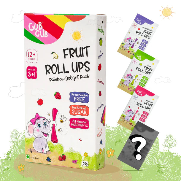 Fruit Roll Ups | (Rainbow Delight Pack) - 12+ Months - All Natural Ingredients – No Added Preservatives &amp;amp; No Refined Sugar – GUB GUB – Pack Of 4 Flavors