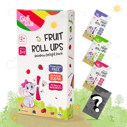 Fruit Roll Ups | (Rainbow Delight Pack) - 12+ Months - All Natural Ingredients – No Added Preservatives &amp;amp; No Refined Sugar – GUB GUB – Pack Of 4 Flavors