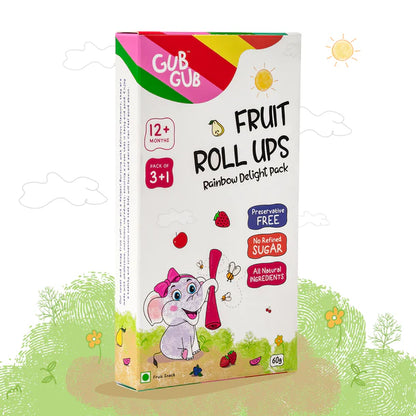 Fruit Roll Ups | (Rainbow Delight Pack) - 12+ Months - All Natural Ingredients – No Added Preservatives &amp;amp; No Refined Sugar – GUB GUB – Pack Of 4 Flavors