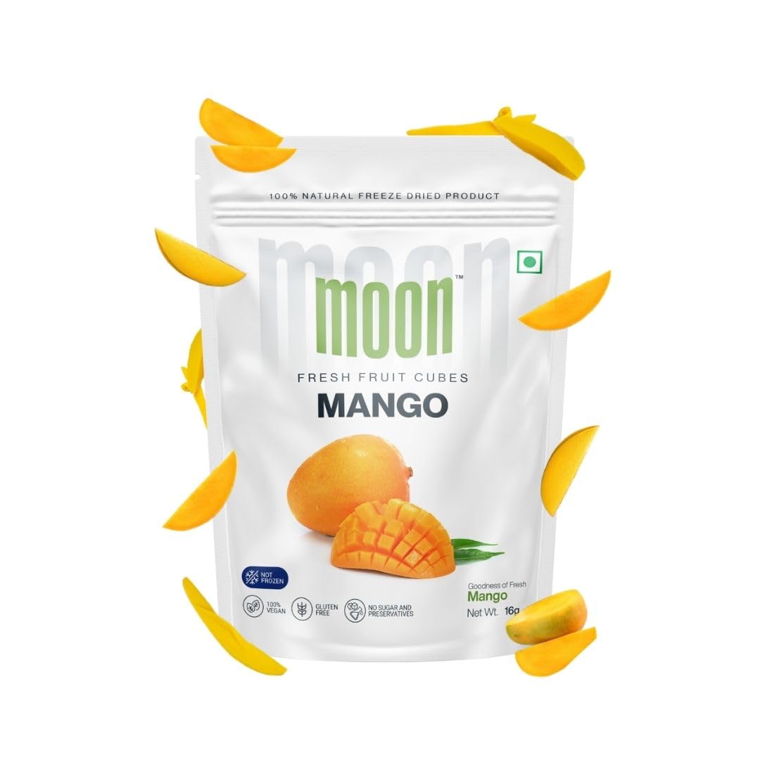 Fruit Bites | Mango (Goodness Of Fresh Mango) - 100% Natural Freeze Dried Fruit Cubes - Vegan, Gluten Free, No Added Sugar, No MSG, No GMO &amp;amp; No Added Preservatives - Moon - 16gm