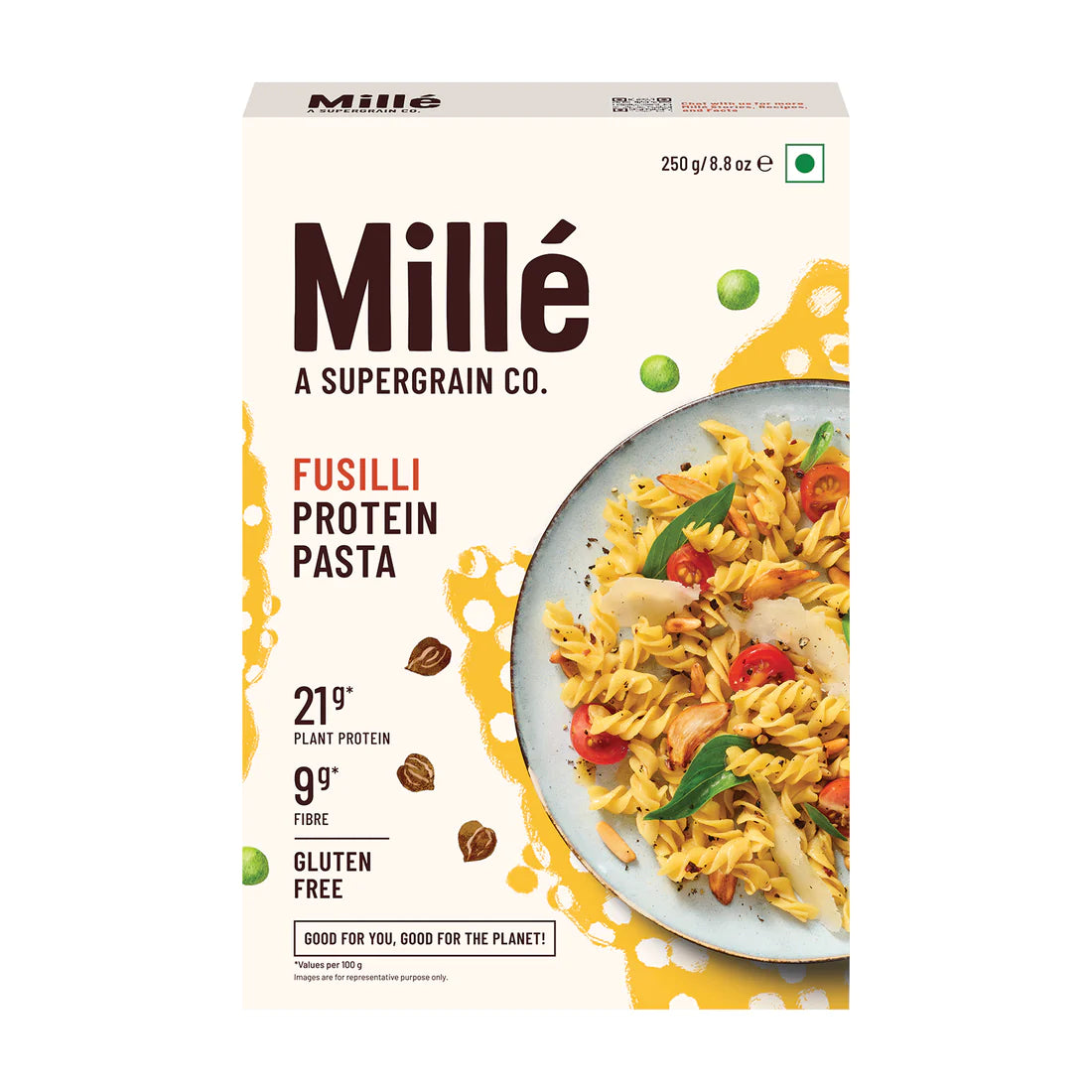 Pasta | Protein (Fusilli) - 21g Plant Protein - Naturally Gluten Free, No Artificial Flavour, Colours & No Added Preservatives - Mille&
