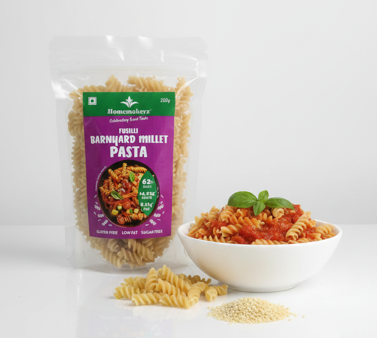 Pasta | Fusilli Barnyard Millet Pasta  – Gluten Free, Low Fat, No Added Preservative, No Sugar &amp; No Added Colour, MSG Free – Homemakerz – 250gm