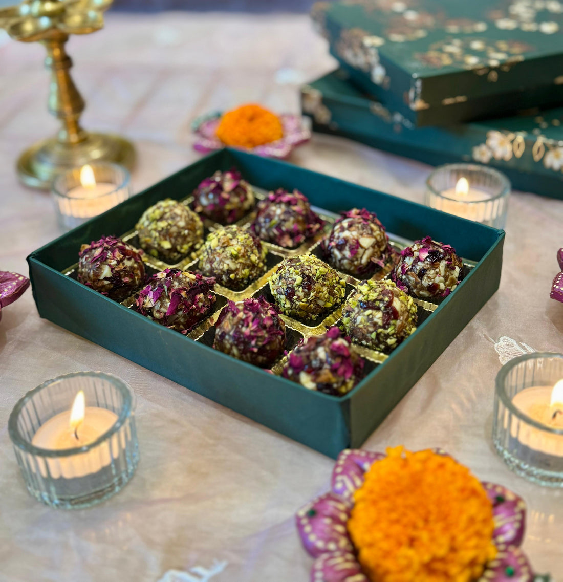 Fusion Ladoo Box - Naturally Sweeteend With Dates Only - Flourless - Vegan, Gluten Free, No Added Colors &amp; Preservatives Free - Box Of 9