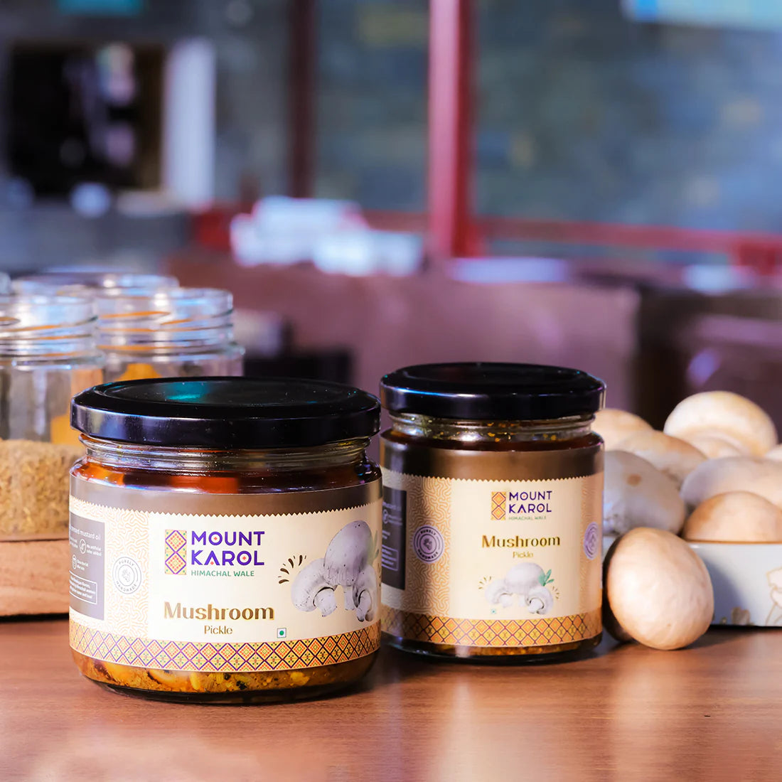 Pickle | Mushroom Garlic Pickle| Farm-grown Mushroom | Cold-pressed Mustard Oil-Mount Karol - 300gm