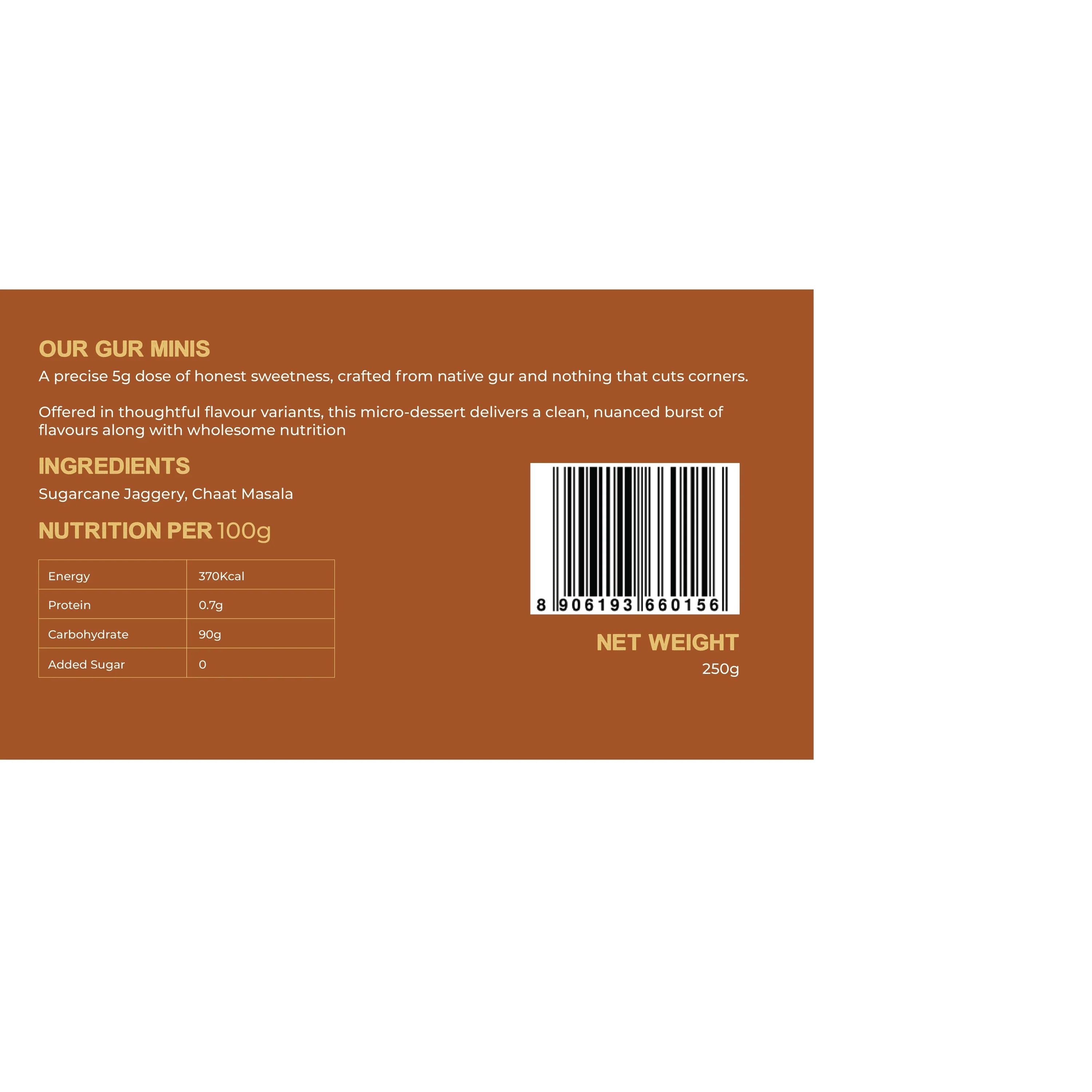Gur Minis Flavoured (Chaat Masala) -Premium Whole Ingredients - No Preservative - Earth Story Farms- 250gm