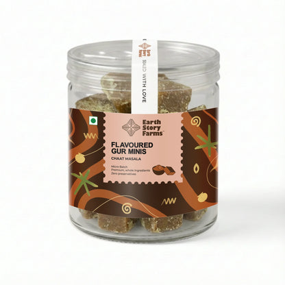 Gur Minis Flavoured (Chaat Masala) -Premium Whole Ingredients - No Preservative - Earth Story Farms- 250gm