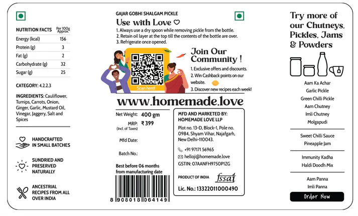 Pickle | Gajar, Gobhi Shalgam Pickle - Sweet &amp; Sour – Sue’s Homemade – 200gm