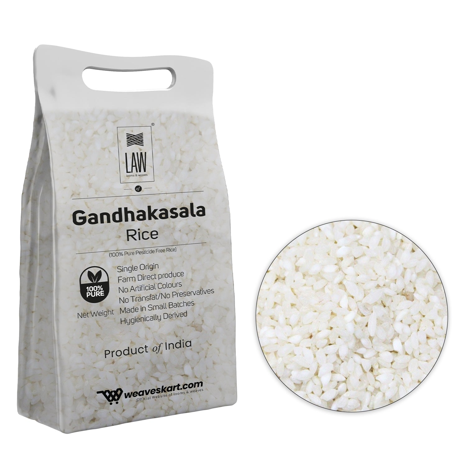 Gandhakasala Rice | Single Origin - No Artificial Colors, No Trans Fat, No Preservatives, Pesticide, &amp;amp; Chemical Free - Loom And Weaves – 1000gm