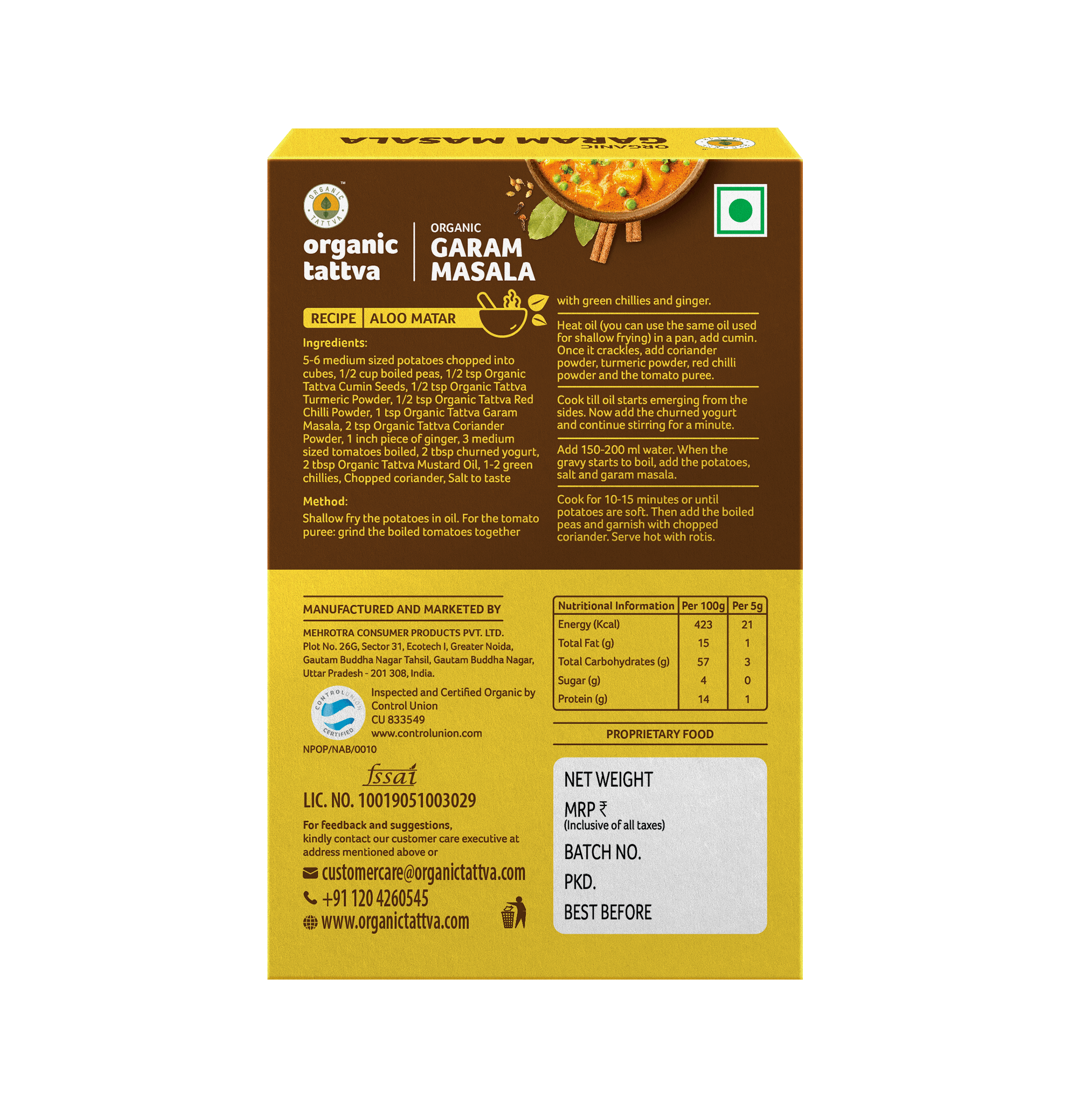 Garam Masala - USDA Organic - Naturally Gluten Free - Vegan, Aromatic Blend Of Quintessential Indian Spices - Organic Tattva - 100gm